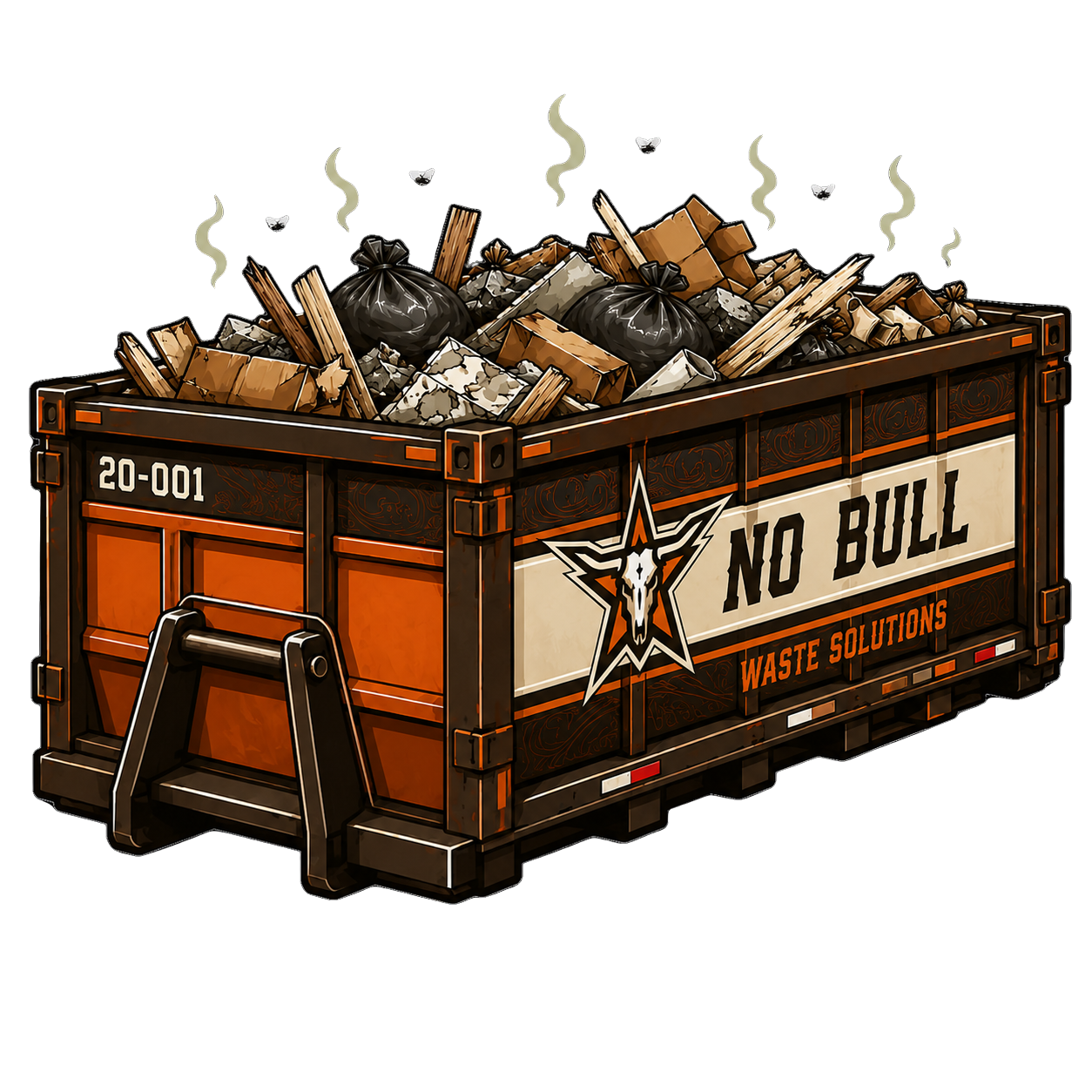 A full No-Bull dumpster ready to be hauled off