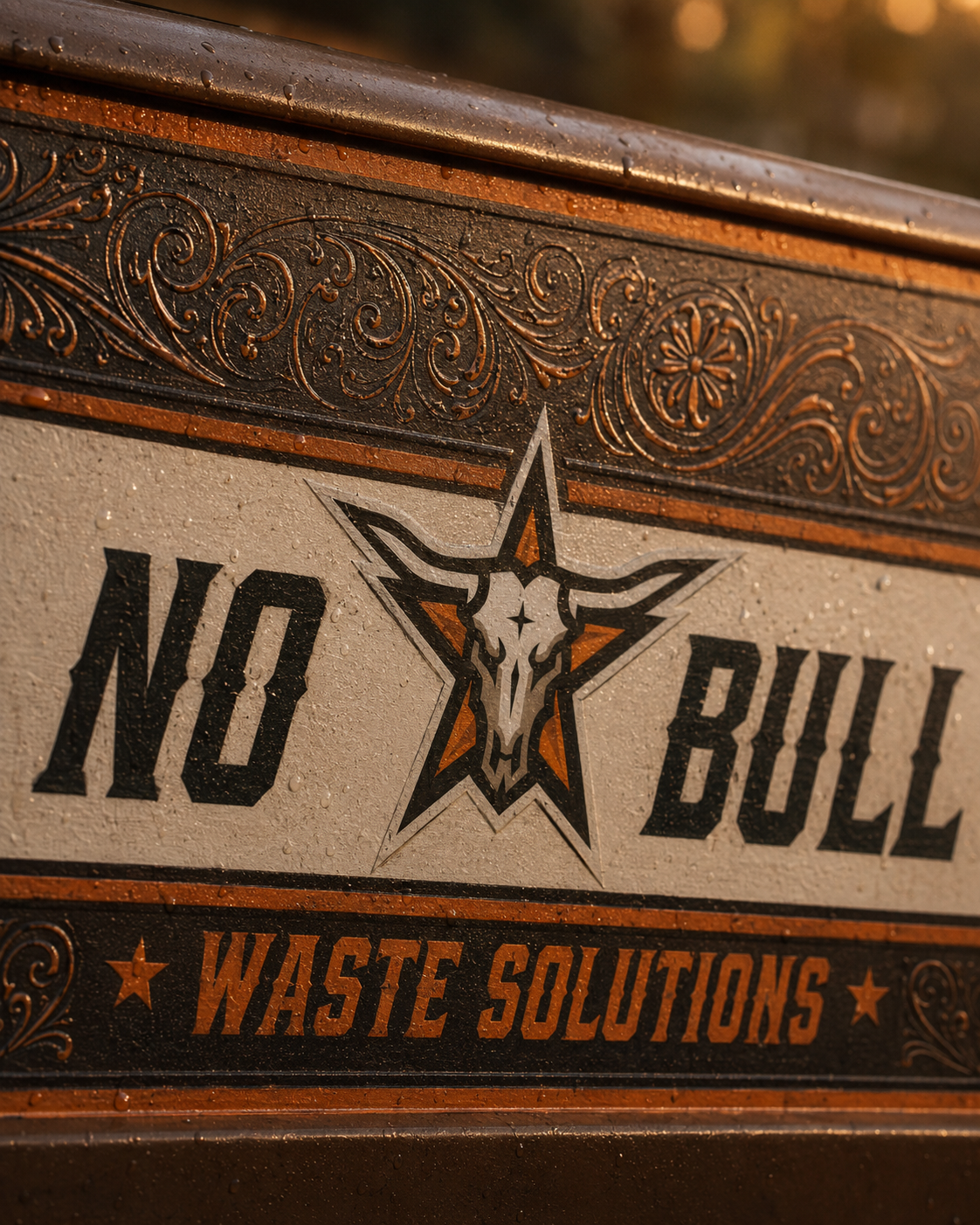 No-Bull Waste Solutions 20 yard dumpster on a job at golden hour in the Baytown, TX area