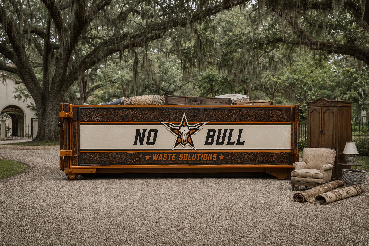 No-Bull Waste Solutions 20 yard dumpster delivered and ready to load