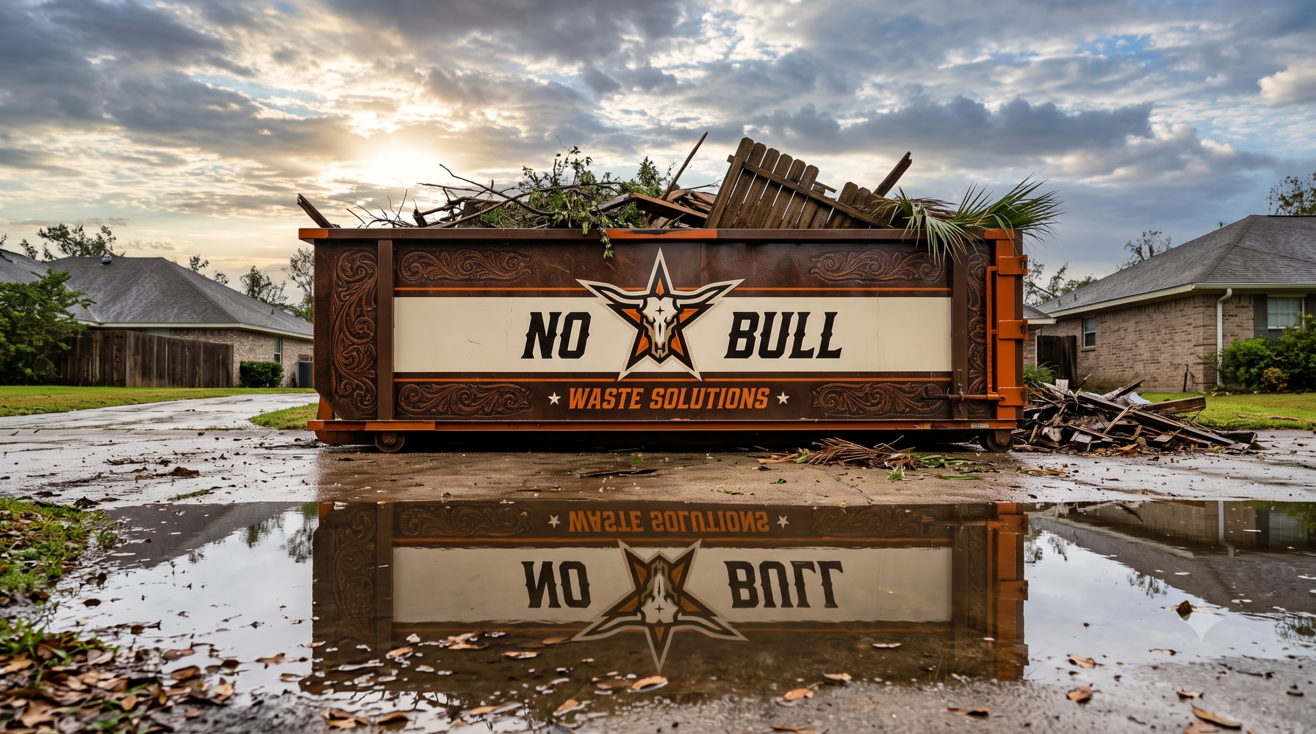 No-Bull Waste Solutions dumpster on a job in Liberty County, TX