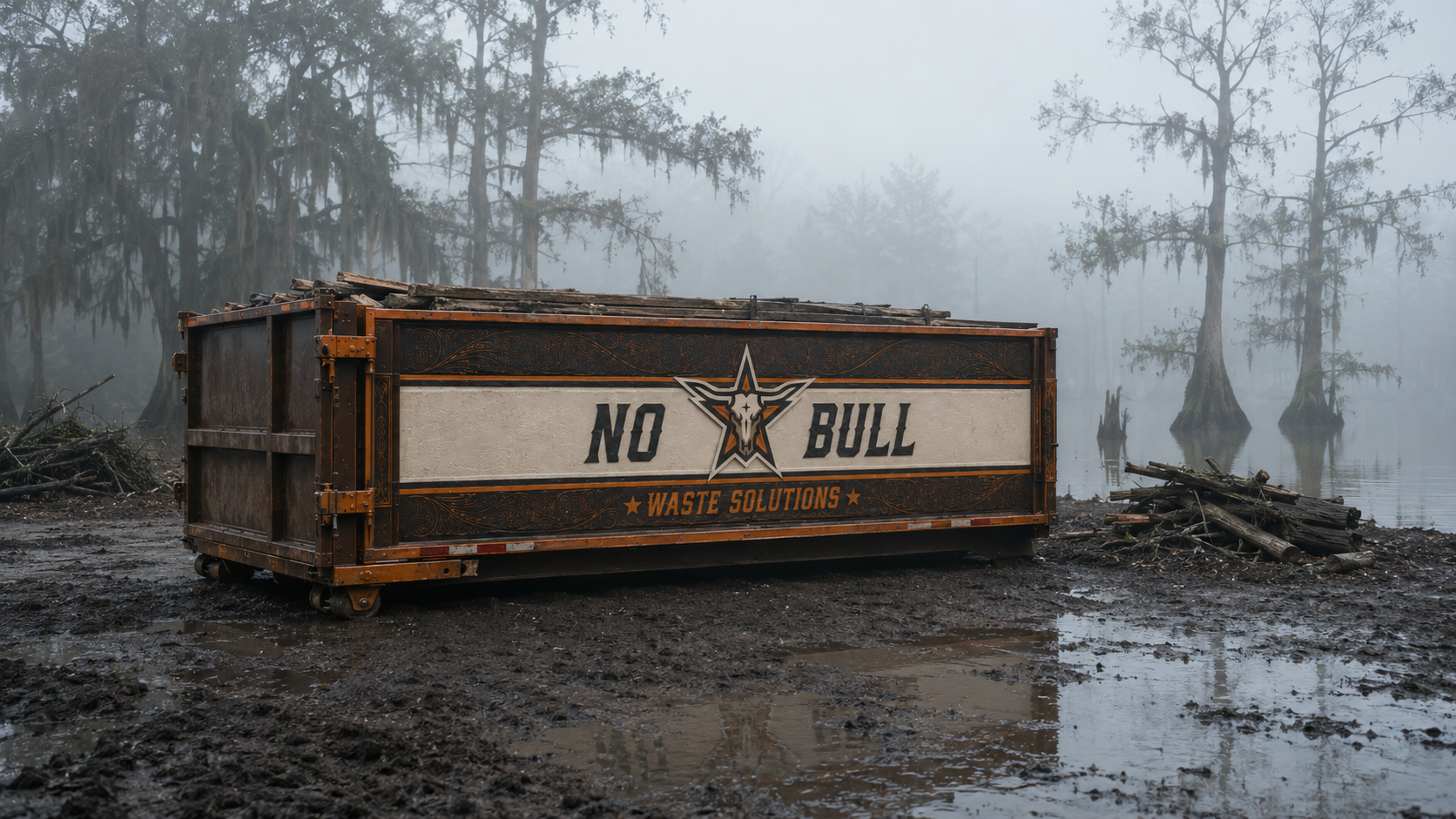 No-Bull Waste Solutions 20 yard dumpster loaded with roofing and remodel debris on a 7-day rental